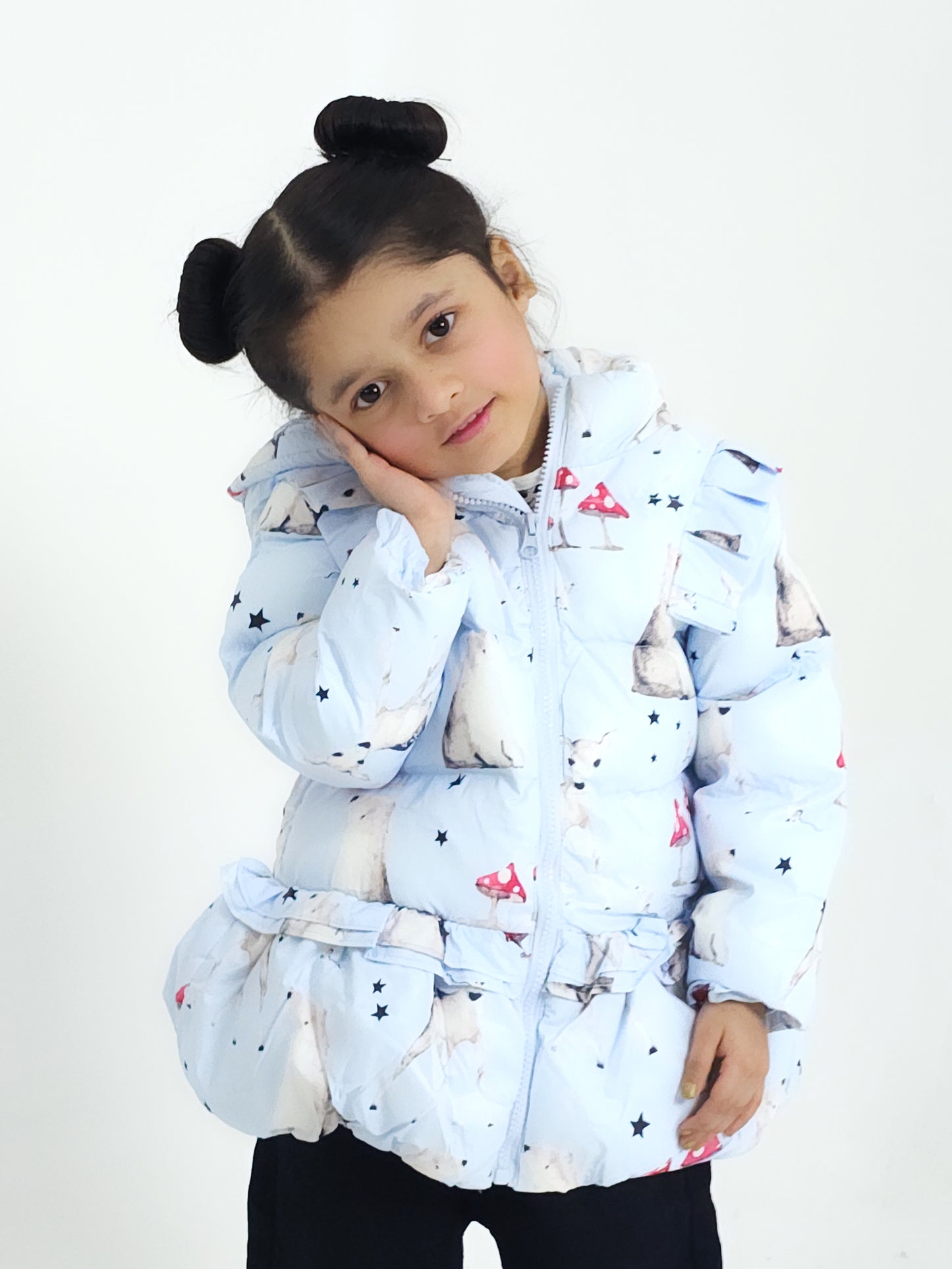 KIDS GIRLS ALL OVER PRINTED PUFFER JACKET