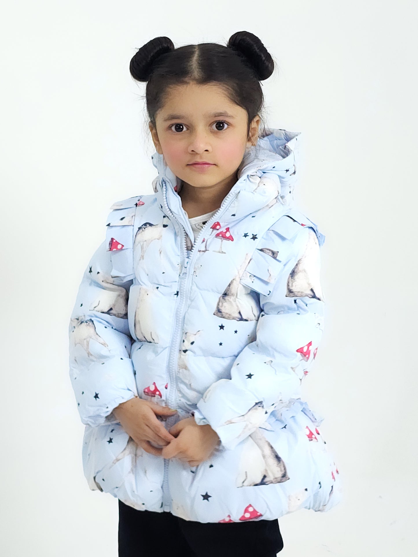 KIDS GIRLS ALL OVER PRINTED PUFFER JACKET