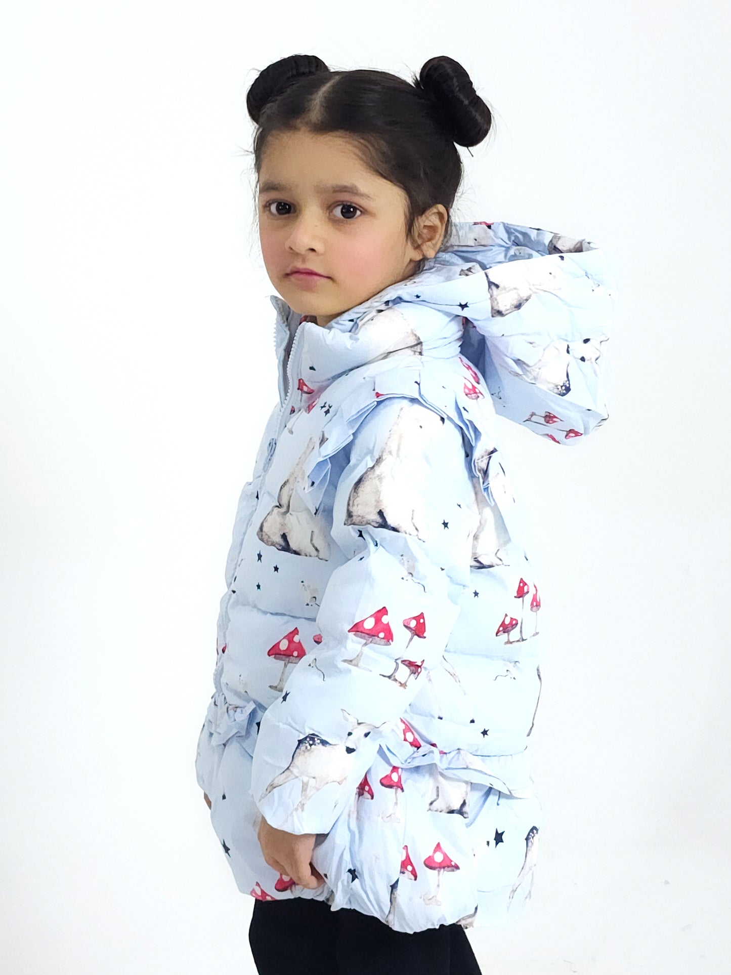 KIDS GIRLS ALL OVER PRINTED PUFFER JACKET