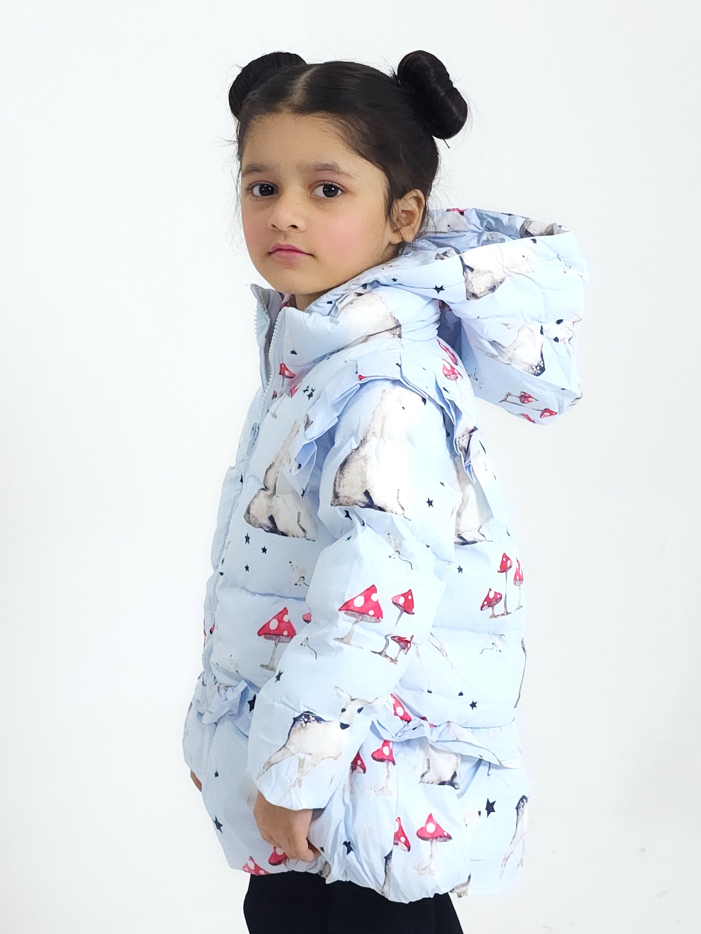 KIDS GIRLS ALL OVER PRINTED PUFFER JACKET