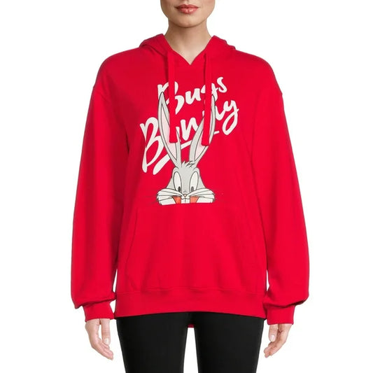 WOMEN LOOSE FIT GRAPHIC PULLOVER HOOIDE ( OVERSIZED)