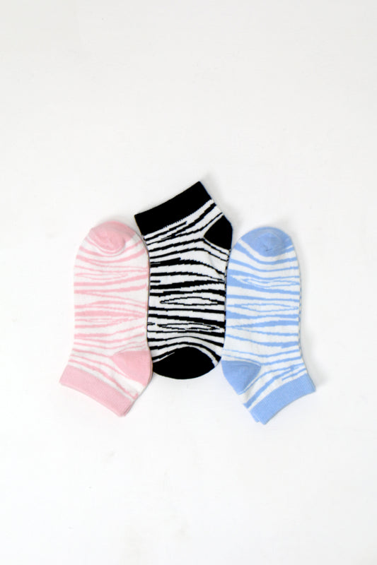 WOMEN ZEBRA PATTERNED JACQUARD PACK OF 3 ANKLE SOCKS