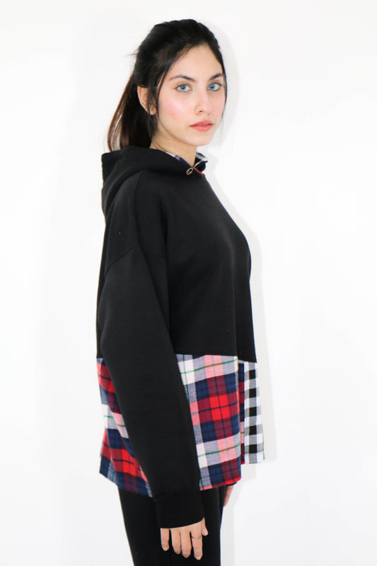 WOMEN COLOR BLOCK PULLOVER HOOIDE (OVERSIZED)