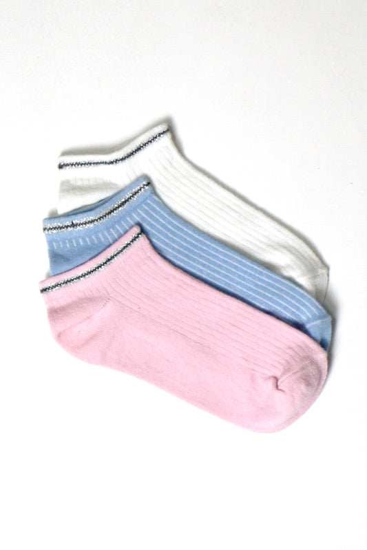 WOMEN LUREX (TILLA) TIPPED NO SHOW PACK OF 3 SOCKS